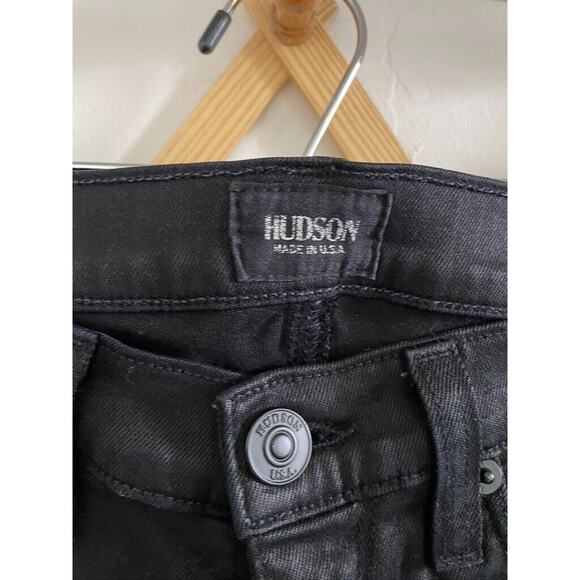 Hudson Pants Women's 24 Black Shiny Coated Mid Rise Skinny Jeans Cigarette - Picture 3 of 7
